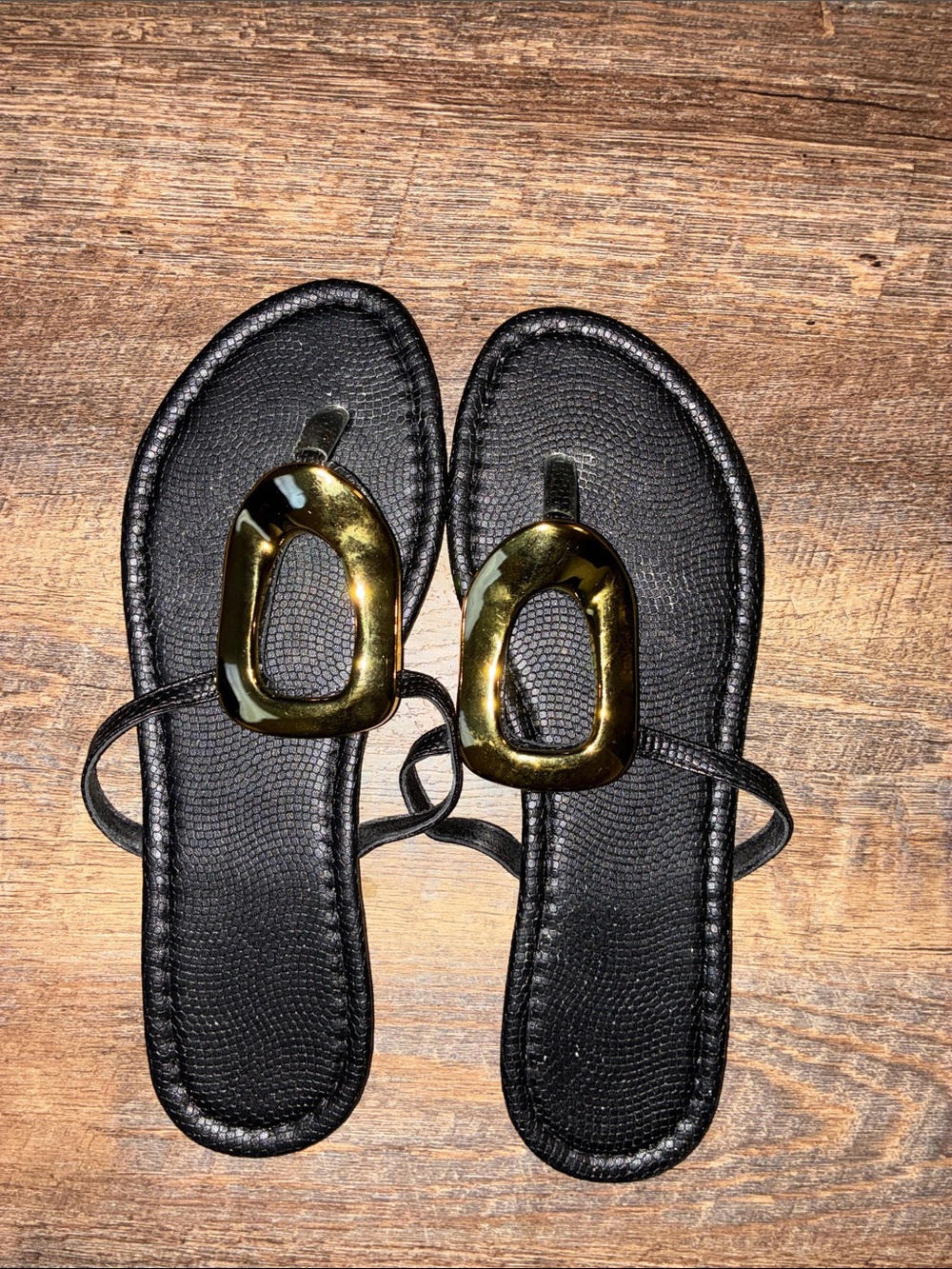 SHEIN Black Slide Sandals with Gold Accent Loops
